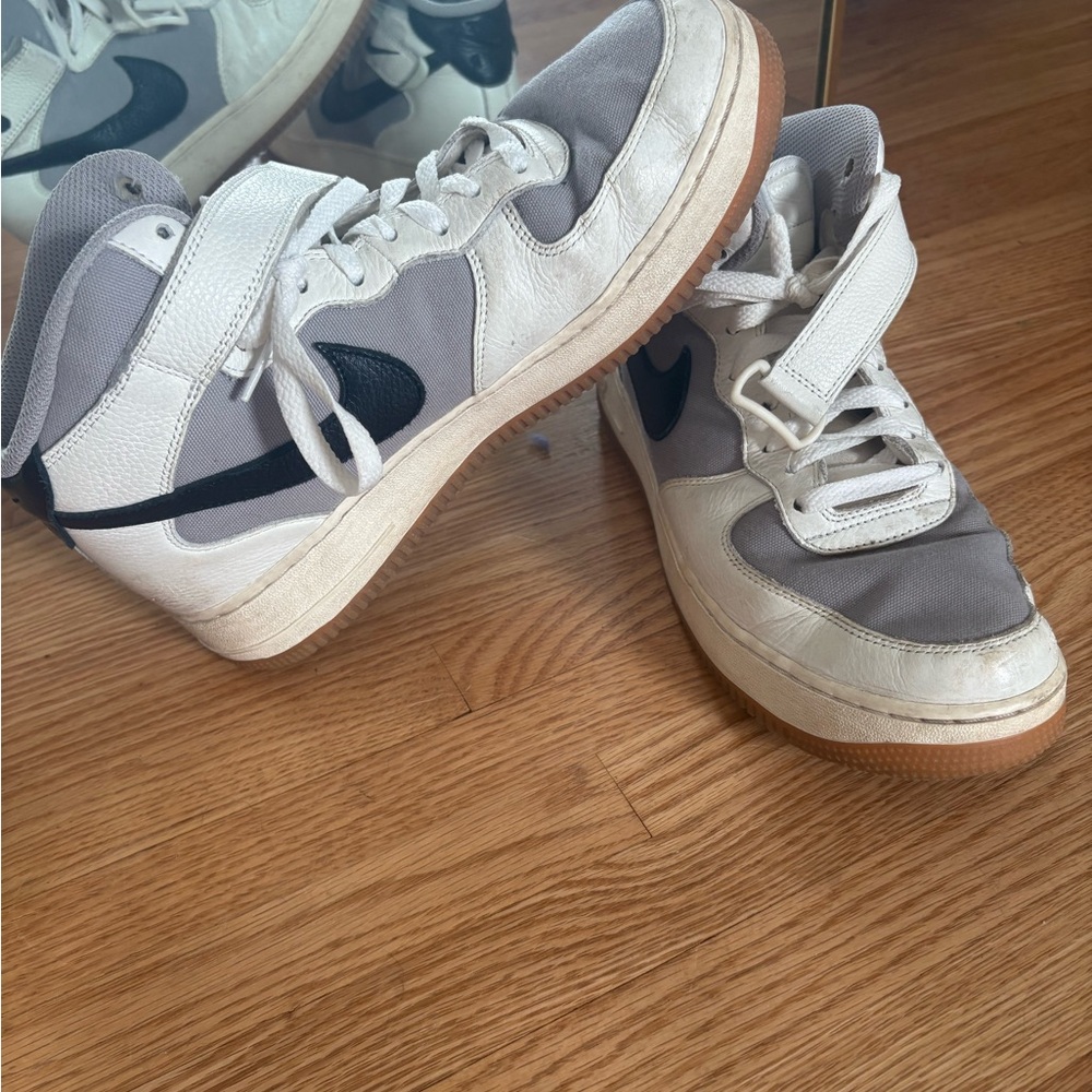 Nike Air Force One Mids White and Gray Athletic Sneakers Versatile Design